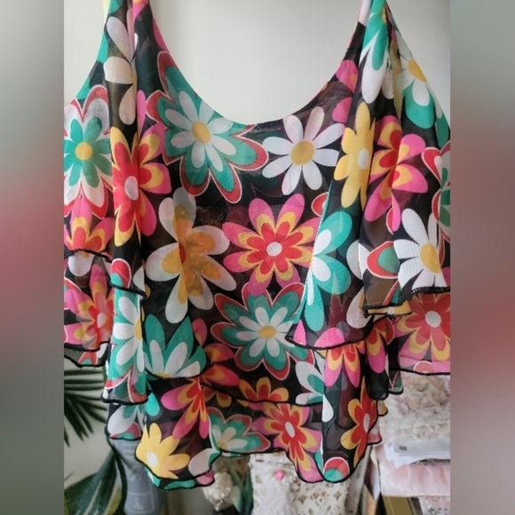 Multi Color Tiered Floral Print Tank Top in Women's Size Small - Picture 5 of 7